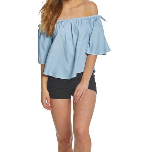 Billabong Blues Baby Chambray Off Shoulder Top / Size S - Picture 9 of 9